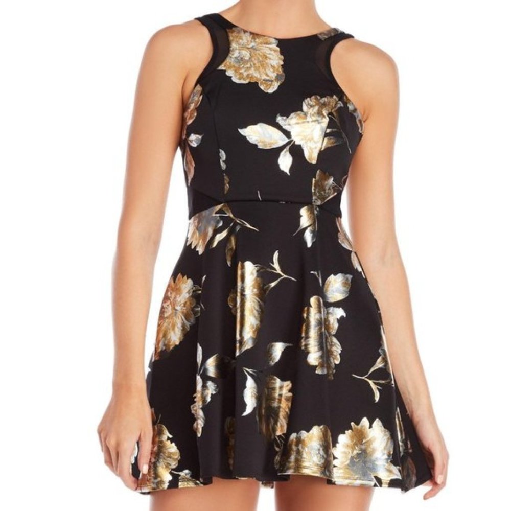 NWT Metallic Floral Fit & Flare Mini Skater Dress